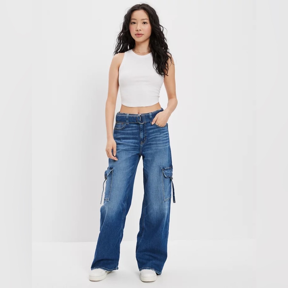 AE Dreamy Drape Stretch Super High-Waisted Cargo Baggy Wide-Leg Jean
